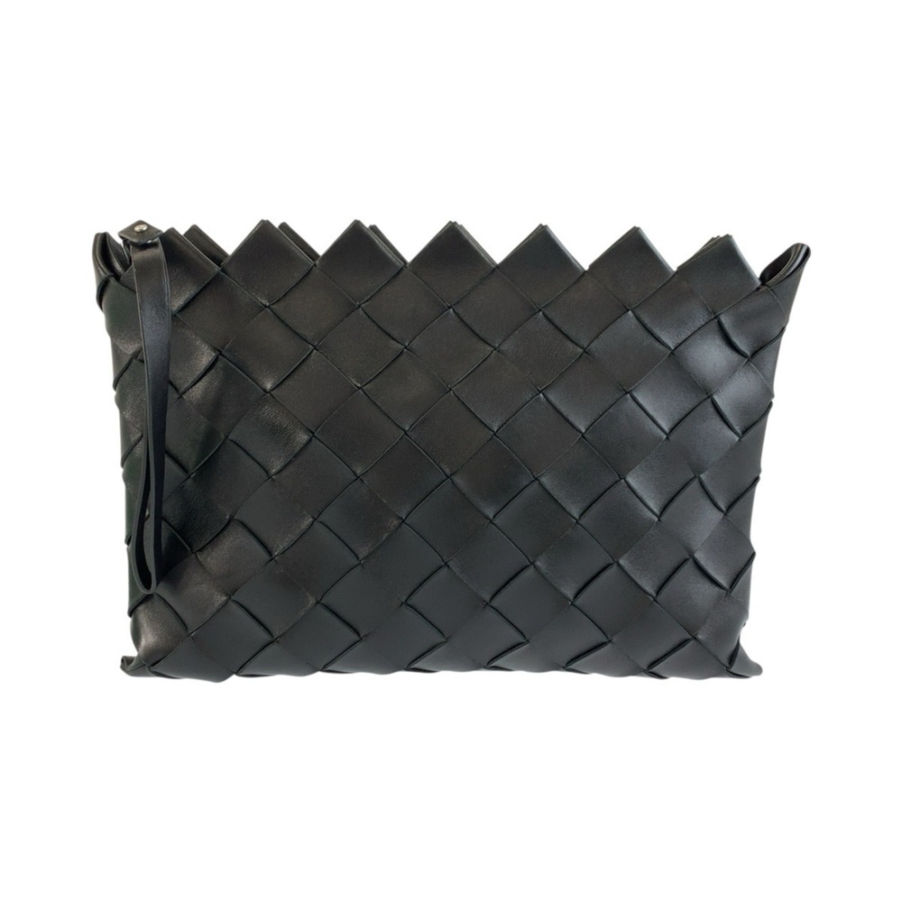 BOTTEGA VENETA Intrecciato Leather Clutch Bag (S02159603K) - Black with Silve...